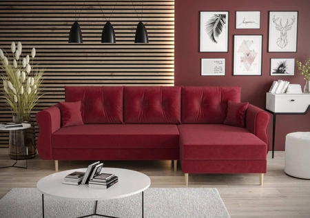 Rohová pohovka s funkcí spaní Wilkins bordó pravá strana stylový a moderní design, který se hodí do každého interiéru