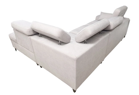 Rohová sedací souprava s funkcí spaní Castel VII grafitová pravá stylová rohová sedací souprava s úložným prostorem na lůžkoviny a nastavitelnými opěrkami hlavy