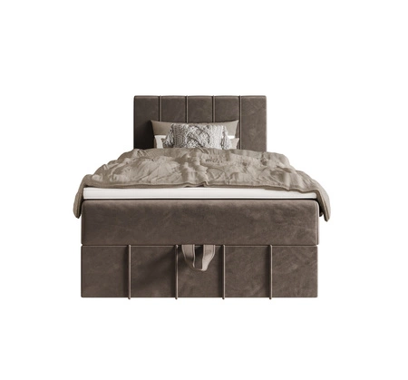 Kontinentální postel Casey 120x200 světle hnědá v moderním skandinávském stylu s čalouněným čelem postele s úložným boxem