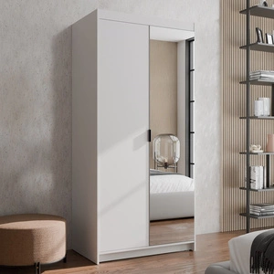 Šatní skříň Rene 90 cm bílá klasický design jednoduchý tvar ideální šatní skříň se zrcadlem do ložnice nebo předsíně hrany s povrchovou úpravou ABS