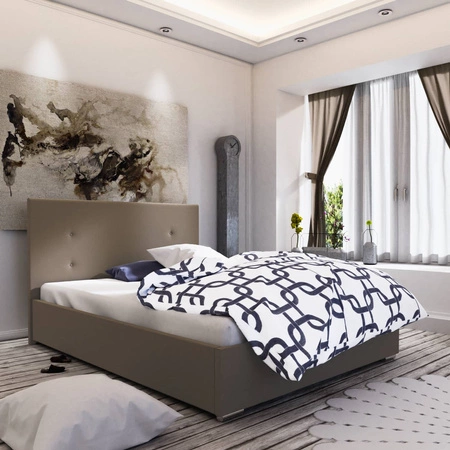 Čalouněná postel Reus 140x200 tmavě béžová s čelem v moderním stylu ideální do ložnice