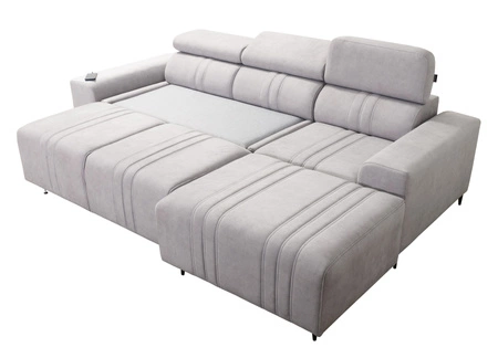 Rohová rozkládací pohovka s funkcí spaní Castel béžová pravý roh pohodlná a stylová rozkládací pohovka s kontejnerem na lůžkoviny