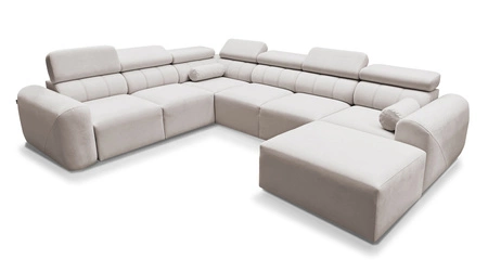 Rohová pohovka s funkcí spaní Cantare VIII losos pravá strana vkusná rohová sedací souprava s polohovatelnými opěrkami hlavy nádoby na lůžkoviny