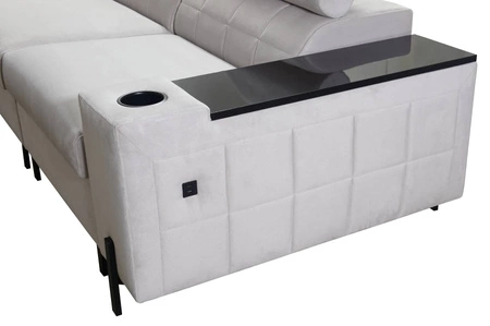 Rohová sedací souprava s funkcí spaní Belvi III tmavě béžová levá Pohodlná a elegantní rohová sedací souprava do obývacího pokoje s praktickým úložným prostorem na boku