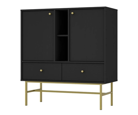 Komoda Kioto III 100 cm černý grafit moderní design kovový rám ve zlaté barvě originální design komody