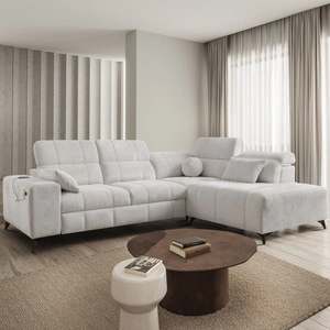 Penejos VII rohová sedací souprava s funkcí spaní šedá jasanová pravá rohová sedací souprava stylová s úložným prostorem na lůžkoviny pohodlné polohovatelné opěrky hlavy