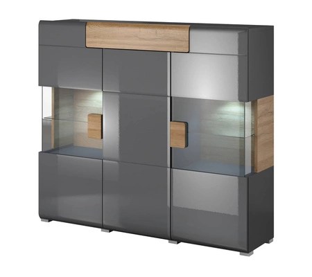 Zásuvková komoda Toledo 147 cm antracit / lesk antracit / dub vnuk moderní designový nábytek stylová barevná kombinace