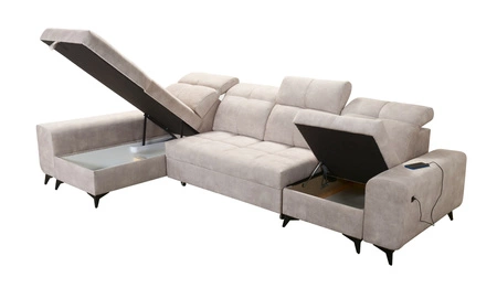 Rohová pohovka s funkcí spaní Buffalo XII béžová levá strana Stylová a funkční rohová pohovka s kontejnerem na lůžkoviny