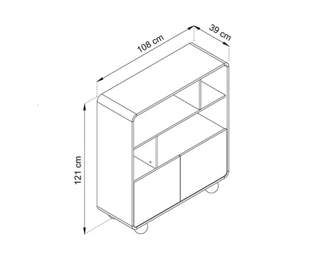 Regál Bion 108 cm béžový moderní design tlumené barvy designové zaoblené tvary stylové kulovité nohy