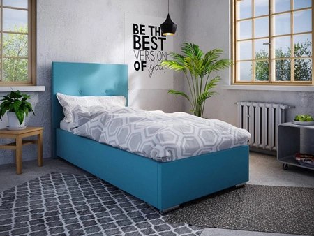 Modrá čalouněná postel Burgos 90x200 s moderním čelem ideální do pokoje pro mladé nebo malé ložnice