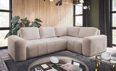 Rohová sedací souprava s funkcí spaní Bovec II béžová komfortní pravá rohová sedací souprava se stylovou nádobou na lůžkoviny charakteru
