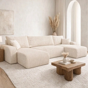 Rohová sedací souprava s funkcí spaní Fiesta U slonovinová rohová sedací souprava zajímavého tvaru s odolnou manšestrovou látkou nádoba na lůžkoviny