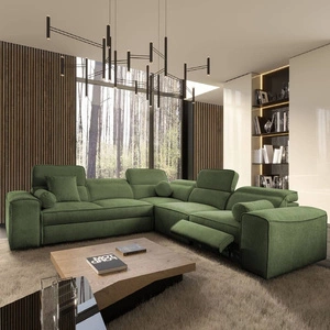 Rohová sedací souprava s funkcí spaní Viano III Lux zelená pravá Moderní rohová sedací souprava do obývacího pokoje s výsuvnou podnožkou Kontejner na ložní prádlo