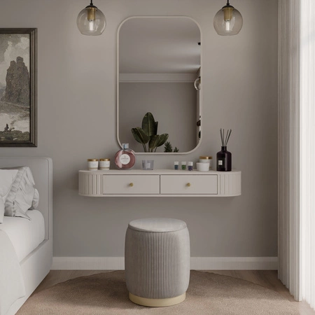 Závěsné zrcadlo Ovalio 68 cm béžové funkční doplněk k toaletnímu stolku zrcadlo do předsíně a šatny s neobvyklým tvarem