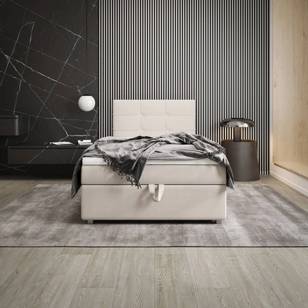 Kontinentální postel Fresno 90x200 béžová v moderním skandinávském stylu s čalouněným čelem postele s úložným boxem