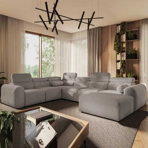 Rohová pohovka s funkcí spaní Cantare VIII šedý jasan pravá rohová sedací souprava s polohovatelnými opěrkami hlavy nádoby na lůžkoviny