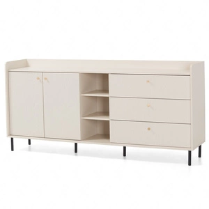 Komoda Ferdi 194 cm béžová písková elegantní design vysoký okraj horních čel obohacený zlatými úchyty