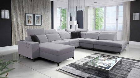 Kelly Sleek X šedá jasanová levá rohová pohovka s funkcí spaní mimořádně elegantní rohová pohovka do obývacího pokoje s nastavitelnými opěrkami hlavy