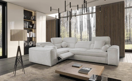Rohová sedací souprava s funkcí spaní Viano II Lux šedý jasan levá designová rohová sedací souprava do obývacího pokoje s pohodlnou výsuvnou opěrkou nohou
