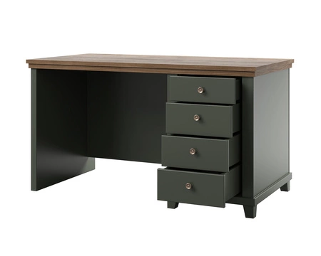 Psací stůl se zásuvkami Evora 140 cm láhev zelená / dub lefkas elegantním designem potěší milovníky výrazných interiérů do pracovny nebo kanceláře