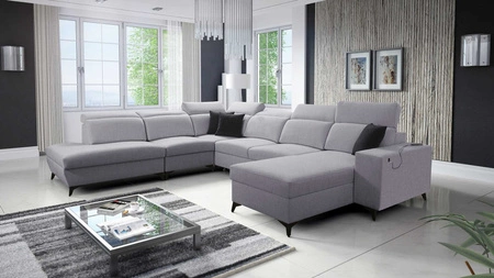 Kelly Sleek X šedá jasanová pravá rohová sedačka s funkcí spaní mimořádně elegantní rohová sedačka do obývacího pokoje s nastavitelnými opěrkami hlavy