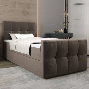 Kontinentální postel Manhattan 120x200 světle hnědá v moderním skandinávském stylu s čalouněným čelem a nohou postele s úložným boxem