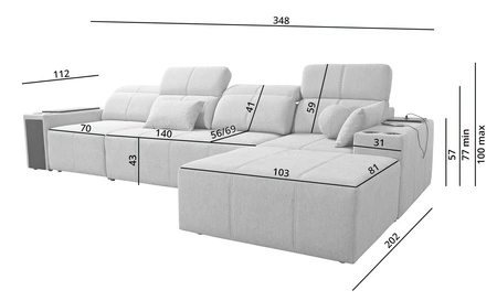 Rohová sedací souprava s funkcí spaní Tesalia XII modrá pravý roh moderní design pohodlný posuvný opěrák zásuvka v boku nábytku