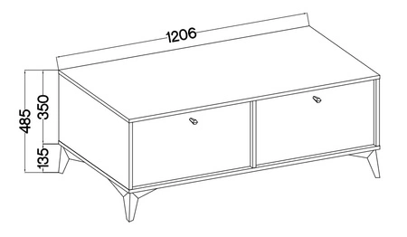 RTV skříň Kioto I 121 cm eukalyptus elegantní skříň s dvířky otevíranými dolů tlumené barvy černé doplňky