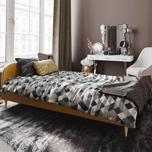 Čalouněná postel Ivrea 90x200 hořčice s moderním čelem ideální do pokoje pro mladé nebo malé ložnice