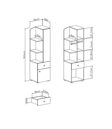 Sada nábytku Dzeta dub / antracit ideální do dětského pokoje nebo pokoje pro mladé v módním stylu