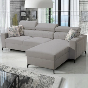 Rohová sedací souprava s funkcí spaní Savona šedý jasan pravá rohová sedací souprava pohodlná a elegantní s nastavitelnými opěrkami hlavy dekorativní prošívání