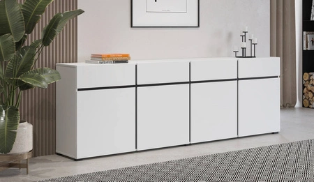 Komoda Cross 225 cm bílá jednoduchý tvar v moderním designu ideální komoda do obývacího pokoje nebo ložnice geometrický tvar