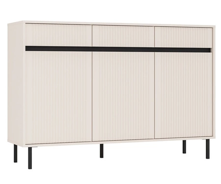 Komoda Osaka 149 cm béžová/černá minimalistický design ideální pro obývací pokoje a ložnice vkusné drážkované čelo