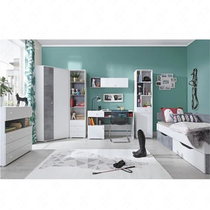 Sada nábytku Epsilon bílá / beton ideální do dětského nebo mládežnického pokoje v módním stylu