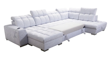 Luigi VI rohová pohovka s funkcí spaní modrá levá strana stylová rohová pohovka s kontejnery na lůžkoviny potažená měkkou látkou