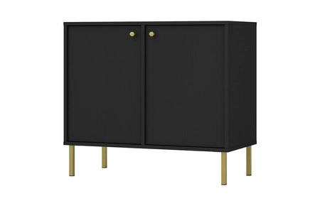 Komoda Kioto II 84 cm černá grafitová minimalistický design dokonalý návrh komody do ložnice nebo obývacího pokoje zlaté úchyty