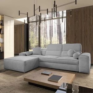 Rohová sedací souprava s funkcí spaní Viano světle šedá levá strana stylová rohová sedací souprava zajímavého tvaru nastavitelné opěrky hlavy dekorativní polštáře