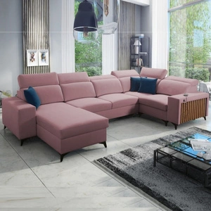 Rohová sedací souprava s funkcí spaní Kelly IV Indian pink left velvet pohodlná rohová sedací souprava nastavitelné opěrky hlavy boční čalouněné lištami