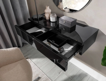 Toaletní stolek Navene 100 cm leskle černý funkční a všestranný doplněk usnadňuje organizaci kosmetiky a drobností stylový toaletní stolek se zrcadlem