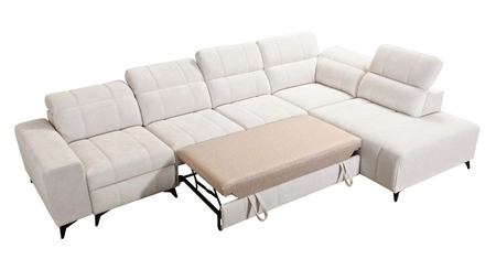 Rohová sedací souprava s funkcí spaní Penejos XI Lux modrá pravostranná stylová rohová sedací souprava s pohodlným výsuvným podnožníkem