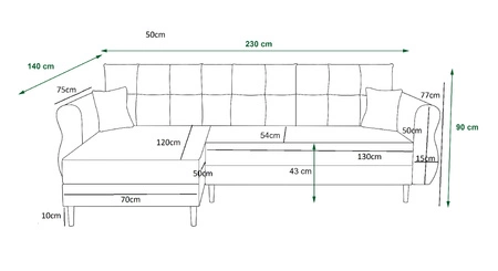 Rohová pohovka s funkcí spaní Wilkins černá levá strana stylový a moderní design, který se hodí do každého interiéru
