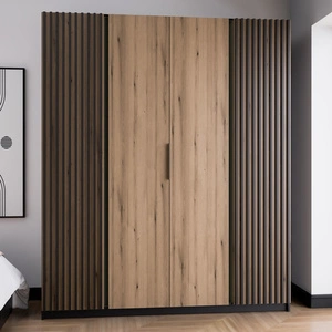 Šatní skříň Kastano XI 200 cm černá / dub evokuje moderní design dveří šatní skříně zdobené černými lamelami stylové hrany úchytek