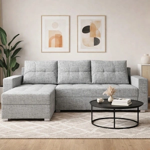 Rohová sedací souprava s funkcí spaní Pablos šedý jasan univerzální rohová sedací souprava s úložným prostorem na lůžkoviny dekorativní prošívání na sedáku