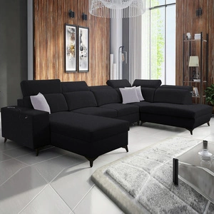 Kelly Sleek VI rozkládací pohovka černá levá moderní designová rohová pohovka do obývacího pokoje s nastavitelnými opěrkami hlavy
