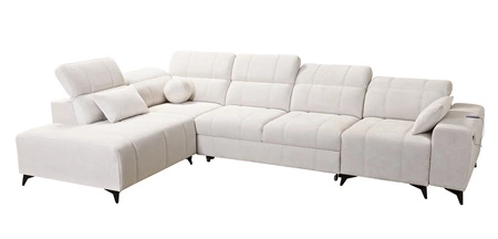 Rohová pohovka s funkcí spaní Penejos XI losos levá pohodlná rohová pohovka s nastavitelnými opěrkami hlavy a dvěma přihrádkami na lůžkoviny