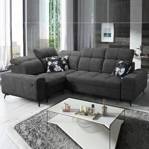 Rohová pohovka Buffalo II s funkcí spaní grafitová levá funkční a stylová rohová pohovka s nastavitelnými opěrkami hlavy