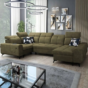 Rohová sedací souprava s funkcí spaní Buffalo IV olivová pravá stylová rohová sedací souprava se dvěma lůžkovinami velurová tkanina