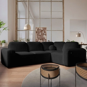 Rohová sedací souprava s funkcí spaní Arbon II černý pravý roh stylový design výrazný zaoblený tvar nádoba na lůžkoviny