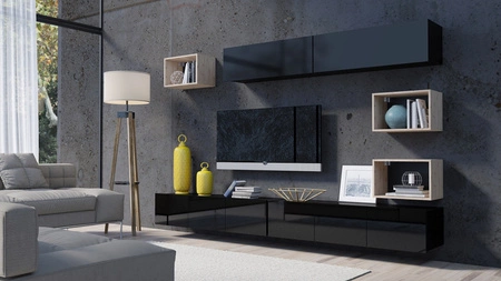 Apulia XXXI černý lesk / dub řemeslná nástěnná skříňka extrémně stylová nástěnná skříňka jednoduché jednotky hodící se do každého interiéru