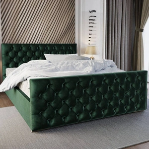 Čalouněná postel Viamao 160x200 lahvově zelená s kontejnerem v moderním skandinávském stylu s prošívaným čelem a nohama